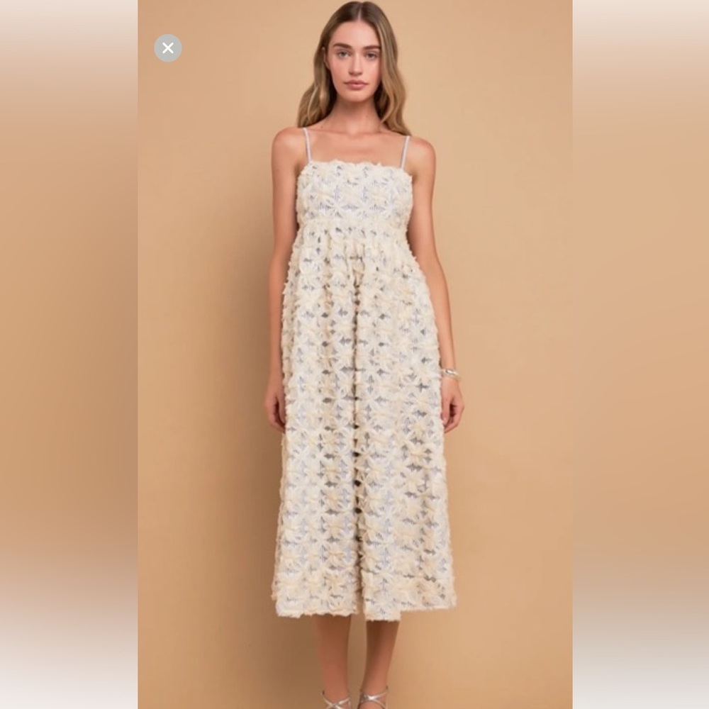 English Factory Cream and Light Blue Floral Lace Midi Sundress